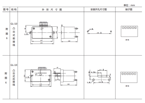 GL-21過流繼電器外形結構及安裝尺寸圖片