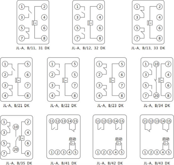 JL-A、B/23 DK無(wú)輔源電流繼電器內(nèi)部接線及外引端子圖（正視圖）