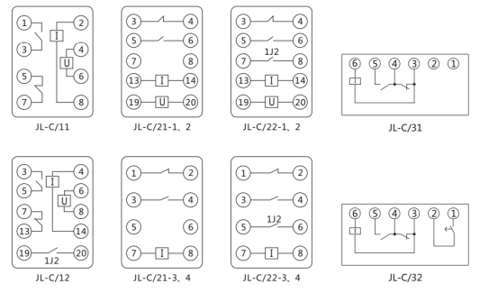 JL-C/31反時限電流繼電器內(nèi)部接線及外引接線圖（正視圖）