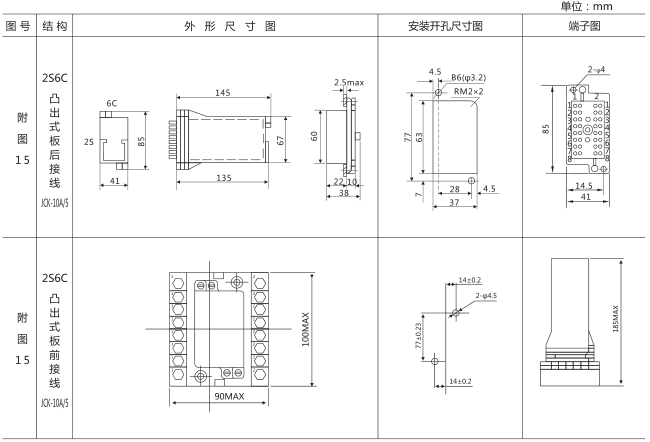 DZZ-14組合中間繼電器外形及安裝尺寸圖片