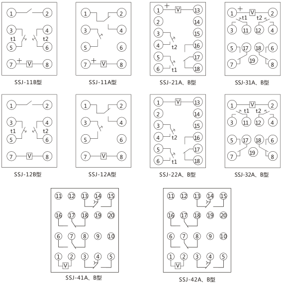 SSJ-21B靜態(tài)時間繼電器內(nèi)部接線及外引接線圖(正視圖)圖片