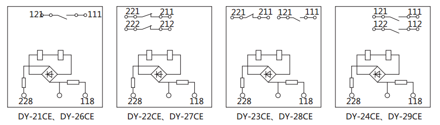 DY-24CE電壓繼電器內(nèi)部接線及外引接線圖