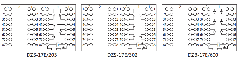 DZB-17E/600延時中間繼電器內(nèi)部接線及外引接線圖（背視）