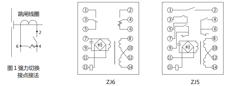 ZJ5中間繼電器內(nèi)部接線(xiàn)圖及外引接線(xiàn)圖(正視圖)