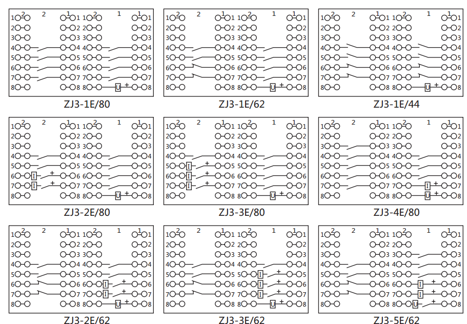 ZJ3-2E/80快速中間繼電器內(nèi)部接線圖及外引接線圖