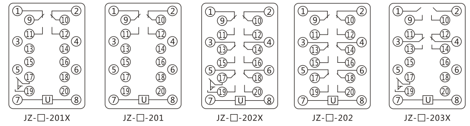 JZY（J)-32靜態(tài)中間繼電器內(nèi)部接線圖及外引接線圖