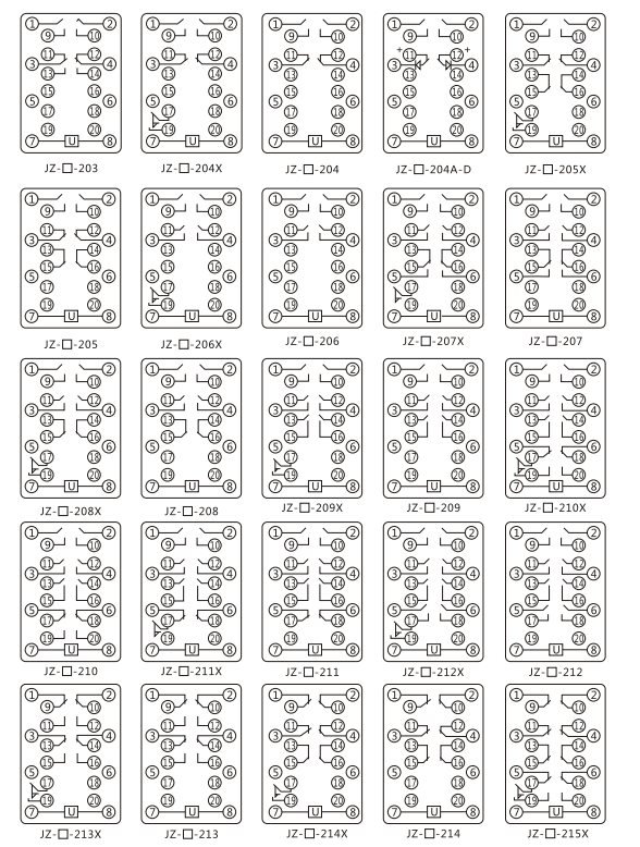 JZY（J)-32靜態(tài)中間繼電器內(nèi)部接線圖及外引接線圖