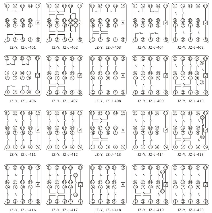 JZY（J)-32靜態(tài)中間繼電器內(nèi)部接線圖及外引接線圖