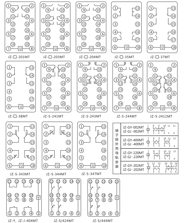 JZ-Y-201MT跳位、合位、電源監(jiān)視中間繼電器內(nèi)部接線圖