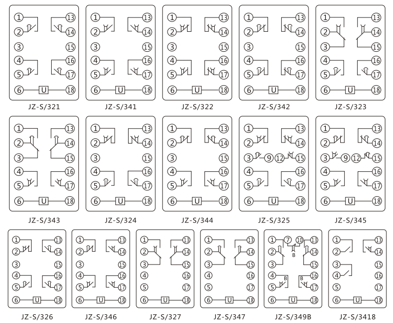 JZ-S/226靜態(tài)可調(diào)延時中間繼電器內(nèi)部接線圖及外引接線圖