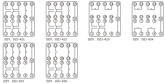 DZS-454導(dǎo)軌式中間繼電器內(nèi)部端子外引接線圖(正視)