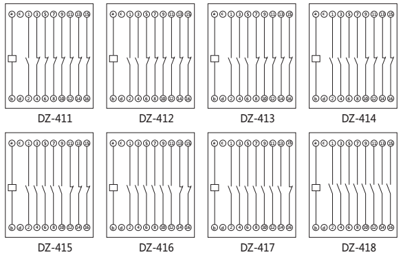 DZ-416中間繼電器內(nèi)部接線圖以及外引接線圖